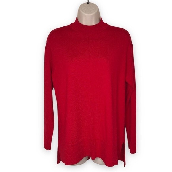 Talbots Pure Merino Wool Mock Neck Seamed Long Sleeve Red Sweater Women Medium - Picture 1 of 13